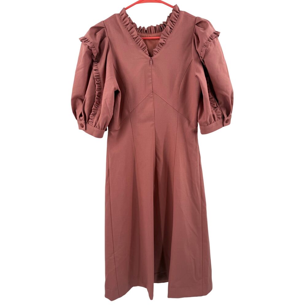 Sea New York Hayes Dress Size 4 Empire Midi Rose Pink Wool Blend Designer Luxury - Picture 5 of 16